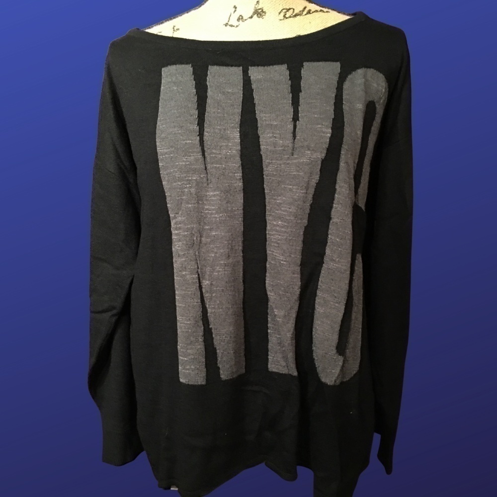 ELIE TAHARI Pullover “NYC” SWEATER/TUNIC, BLACK/SILVER, Women’s Size L